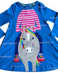 Mini Boden Girl's Horse Rider Applique Dress in Blue Dress Tunic