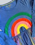 Mini Boden Girls Rainbow Tulle Skirt Long Sleeve Cotton Dress