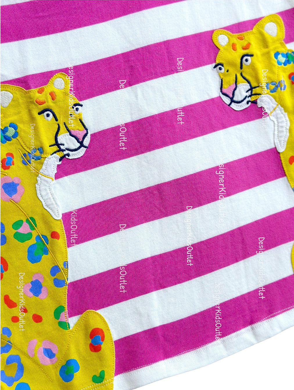 mini boden leopard dress Mini Boden Girls Party Leopard Appliqué Pink Stripe Cheetah Dress Tuni –  Designer Kids Outlet