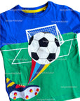 Mini Boden Boy's Sports Appliqué T-Shirt in Brilliant Blue Football Soccer