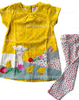 Mini Boden Girls Yellow Baby Lamb Appliqué Dress and Leggings Set