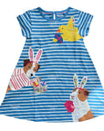 Mini Boden Girls Fun Big Appliqué Dress – Bluebell/Ivory Guinea Pigs
