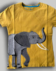 Mini Boden Boys Mustard Yellow Color Shirt with Gray Appliqué Elephant