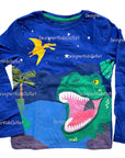 Mini Boden Boys Appliqué Dinosaure Roaring Dino Blue T-shirt