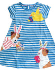 Mini Boden Girls Fun Big Appliqué Dress – Bluebell/Ivory Guinea Pigs