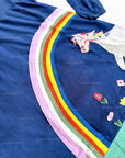 Mini Boden Girls Navy Floral Horse And Rainbow & Flowers Appliqué Dress Tunic
