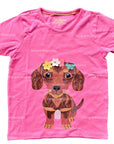 NWOT Mini Boden Girl's Superstitch Logo T-Shirt in Cameo Pink Puppy
