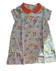 Mini Boden Girls Printed Jersey Collared Dress Multi Bunny Stripe With Flowers