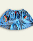 Sample/De-Labeled Mini Boden Denim Skirt With Rainbow Appliqué Pockets