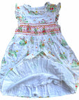 NWOT Mini Boden Smock Dress - White Pink Smocked Bunny Floral Mushroom Print