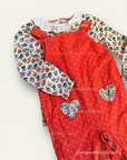 Pre-Loved Mini Boden Cord Dungaree Set - Strawberry Tart Pin Spot Heart