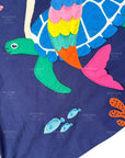 Mini Boden Girls Appliqué Mermaid Tank Dress With Ruffles & Navy Sea Turtles