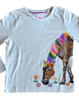 Mini Boden Superstitch Animal Horse Rainbow Flowers Embroidered T-Shirt