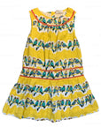 Mini Boden Girls Colorful Sleeveless Collared Yellow Parrot Dress
