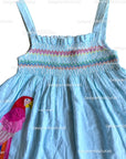 Pre-Loved Mini Boden Fun Appliqué Sun Dress Aqua Blue Ticking Parrot