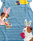 Mini Boden Girls Fun Big Appliqué Dress – Bluebell/Ivory Guinea Pigs