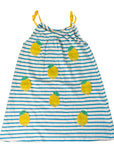 Mini Boden Girls Blue and White Stripes Dress with Lemon Appliqué
