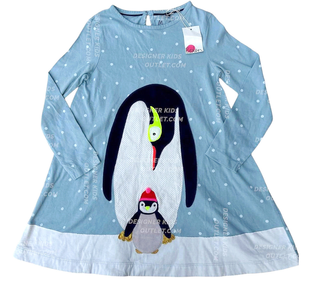 NWT Mini Boden Polka Dot Penguin Family Dress  Designer Kids Outlet