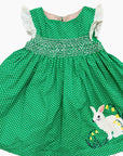 Mini Boden Bunny Rabbit Girls Smocked Green Dress
