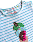 Mini Boden Girls Appliqué Top Shirt Georgian Blue/ Ivory Ice Cream