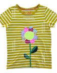 Mini Boden Girls Sunlit Sequin Flower Yellow Striped T-Shirt