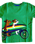 Mini Boden Boys Appliqué Bike Riding Surfboard Dog T-Shirt - Fresh Green