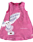 Mini Boden Girls Harry Potter Stripy Appliqué Hedwig Owl Dress Pink Sorbet/Ivory