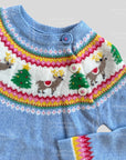 Mini Boden Girls Christmas Charm Reindeer Wonderland Long-Sleeved Dress - Sky Blue