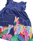 Mini Boden Girls Starboard Blue Multi Color Zebra Appliqué Frill Sleeve Dress