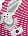 Mini Boden Girls Harry Potter Stripy Appliqué Hedwig Owl Dress Pink Sorbet/Ivory