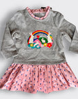 De-Labeled/Sample Mini Baby Boden Bunny Rainbow Sweatshirt Mixie Dress