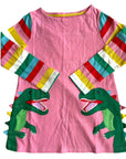 Mini Boden Girls' Pink Dino Tunic with Stripe Sleeves Dress