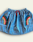Sample/De-Labeled Mini Boden Denim Skirt With Rainbow Appliqué Pockets
