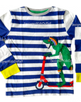 Mini Boden Boys Stripe Animal Appliqué T-shirt College Navy/Ivory Frog Scooter