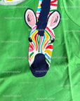 Mini Boden Appliqué Front And Back Tee In Green Stripe Colorful Zebra