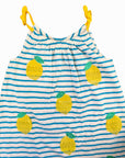 Mini Boden Girls Blue and White Stripes Dress with Lemon Appliqué