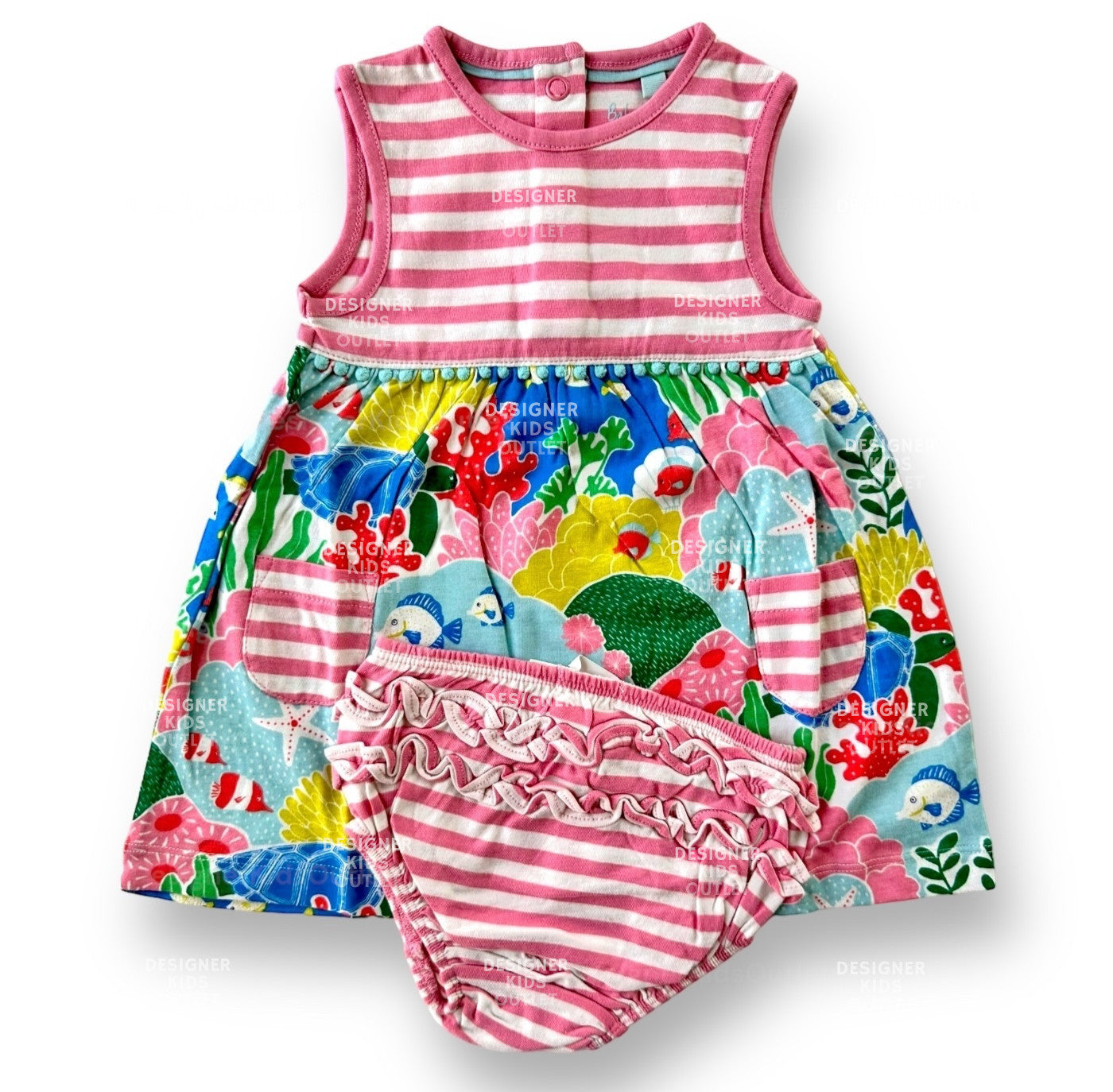 Mini Boden Baby Girls Printed Multi Coral Reef Jersey Dress And
