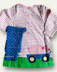 Mini Boden Girls Appliqué Tractor Bunny Farm Dress Set Elizabethan Blue Pink