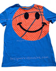 Mini Boden T-Shirt Blue & Orange Flock Smiley Face Basketball