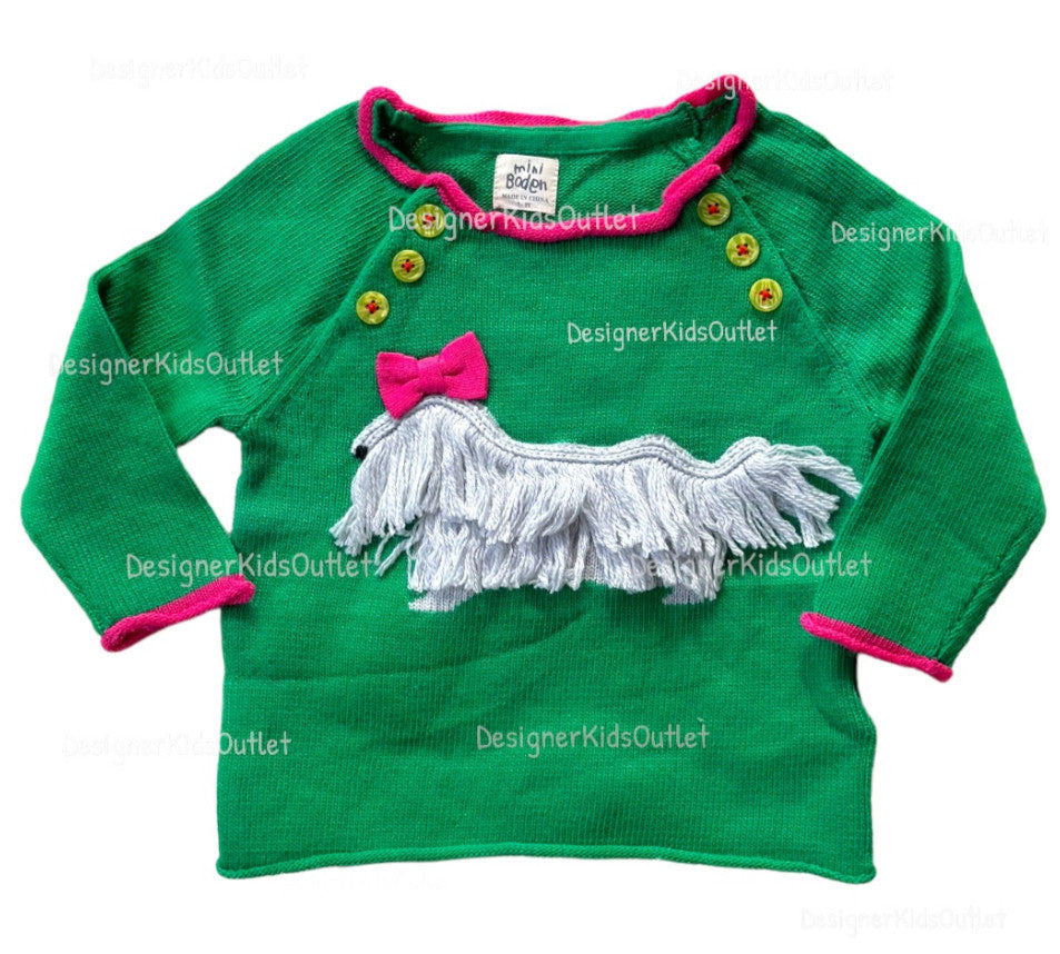 NWOT Mini Boden Fluffy Dog Knit Sweater Green