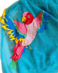 Mini Boden Girls Striped Tropical Parrot Appliqué Cotton Dress