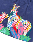 Mini Boden Girls Starboard Blue Multi Color Zebra Appliqué Frill Sleeve Dress