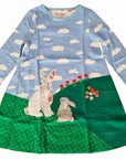 Mini Boden Girls Ice Blue Bunny Large Appliqué Jersey Dress