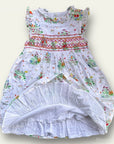 NWOT Mini Boden Smock Dress - White Pink Smocked Bunny Floral Mushroom Print