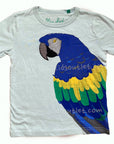 Mini Boden Animal Textured T-Shirt in Fresh Water Blue Parrot with Appliqué