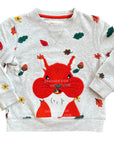 Mini Boden Boys Squirrel Sweatshirt Fall Leaf - Gray & Red