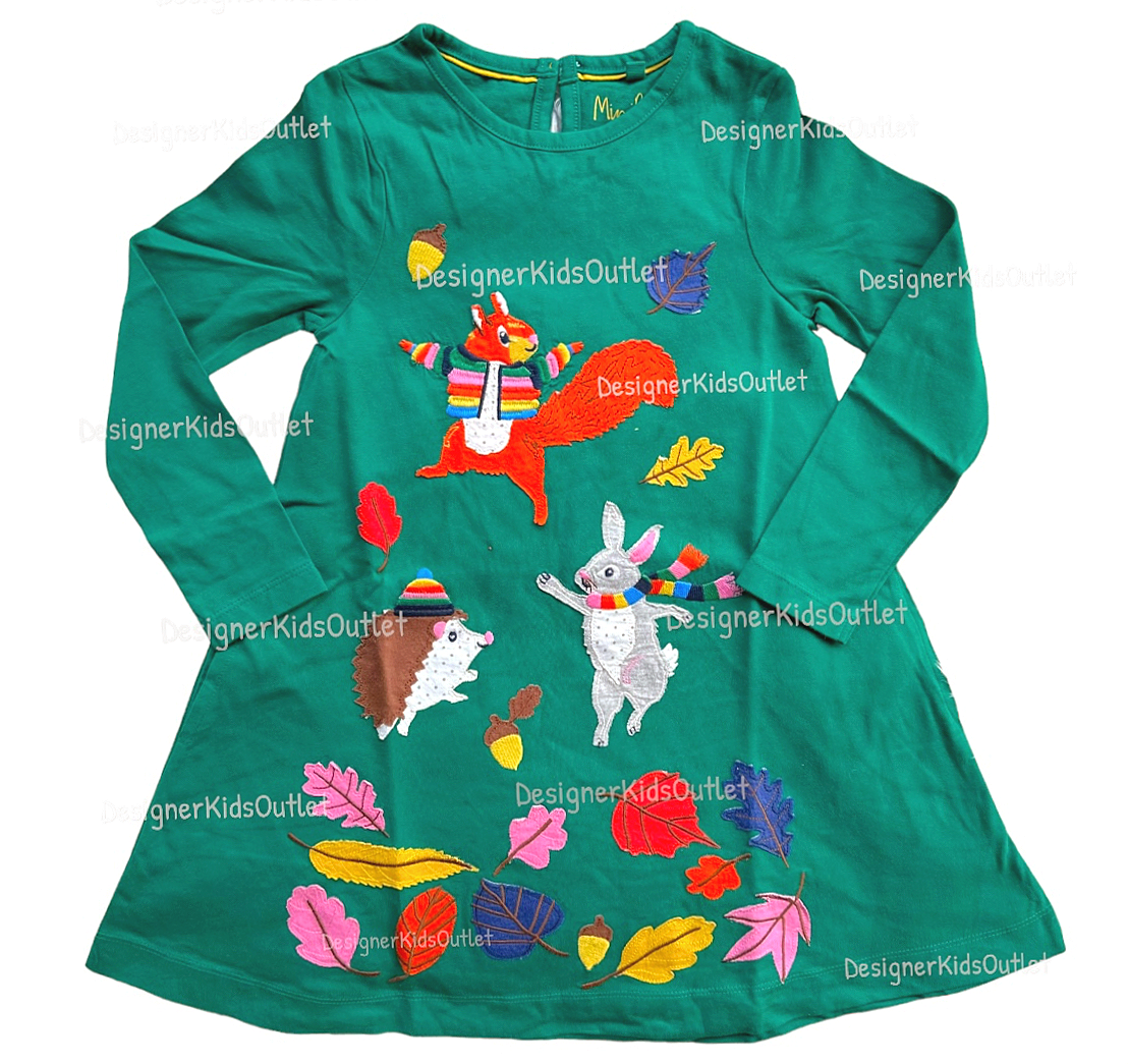 mini boden hedgehog dress Mini Boden Fall Big Appliqué Jersey Dress in Green Squirrel Hedgehog –  Designer Kids Outlet