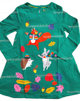 Mini Boden Fall Big Appliqué Jersey Dress in Green Squirrel Hedgehog