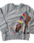 NWOT Mini Boden Girls Superstitch Sweatshirt Grey Marl Horse Girls