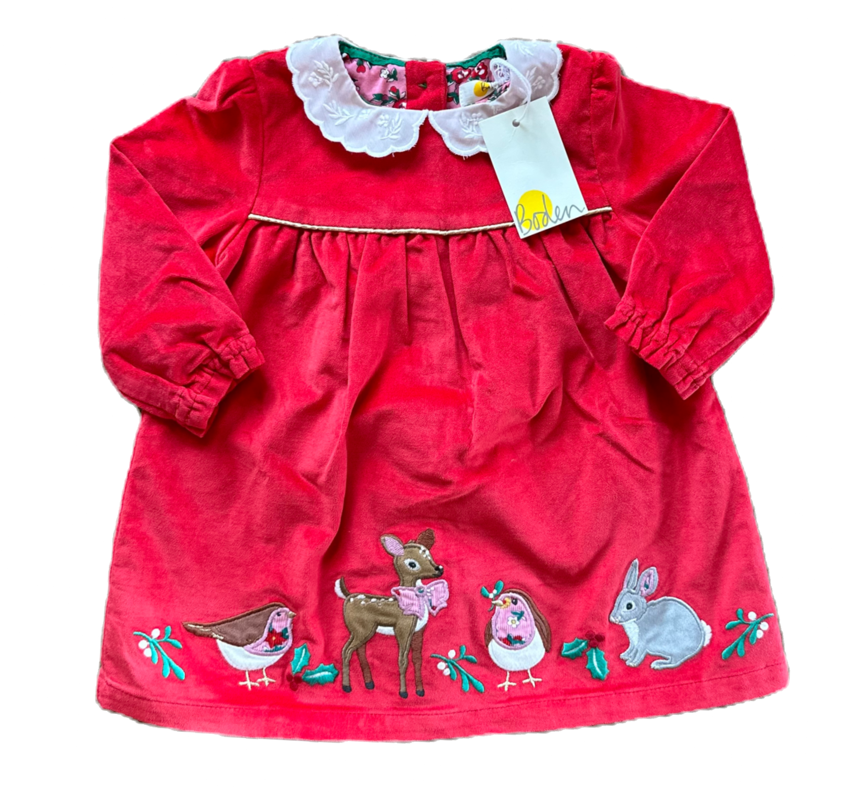 Mini Boden Girls Ruby Ruched Velvet Long-Sleeved Christmas Dress